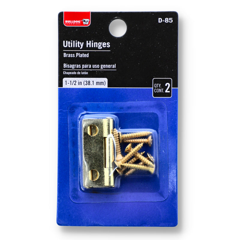 2pc 1-1/2'' UTILITY HINGES & SCREWS BRASS PLATED
