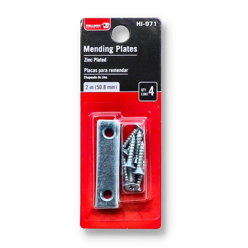 4pc 2'' MENDING PLATES & SCREWS ZINC PLATED