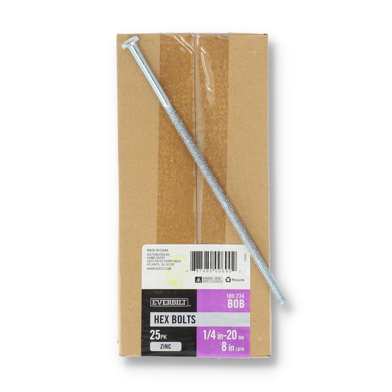 EVERBILT 25PK HEX BOLT 1/4x8'' ZINC