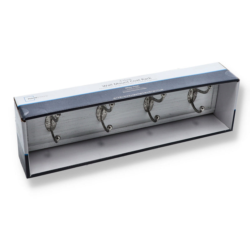 4 HOOK WALL MOUNT COAT RACK 16.7x4.2''