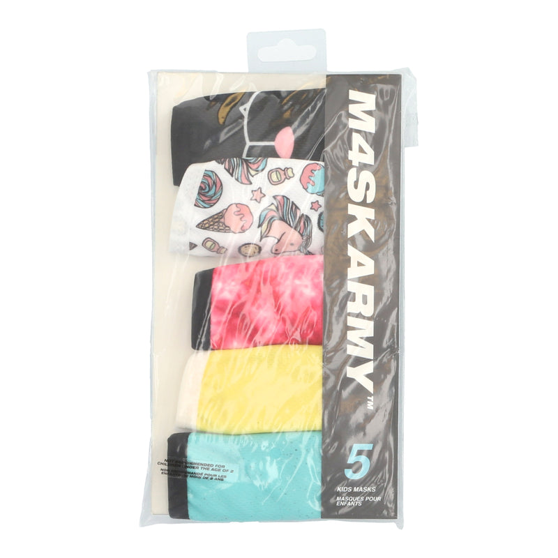 5PK 2 PLY CLOTH FACE MASK UNICORN ASSORTMENT KIDS