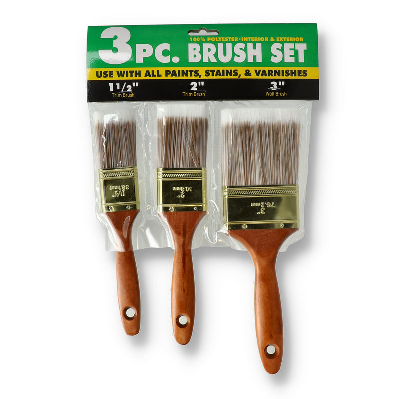3PC WOOD HANDLE PAINT BRUSH SET (LJA #2517PB)