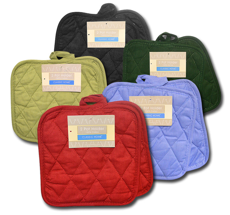 20089PH-2pk POT HOLDERS SQUARE SOLID WOVEN ASSORTED