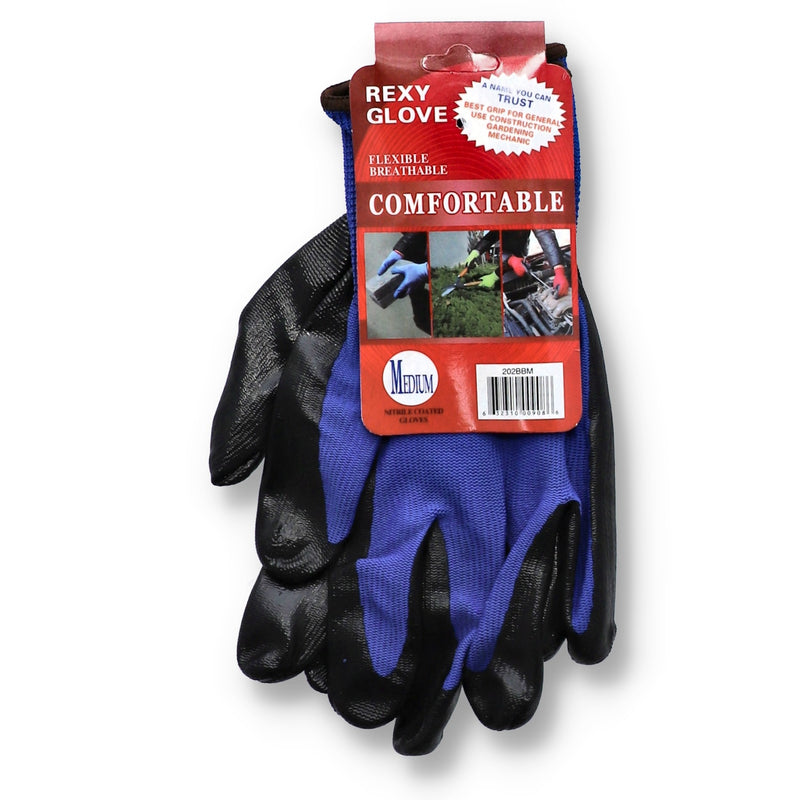 BLUE NITRILE COATED POLY WORK GLOVE - MEDIUM
