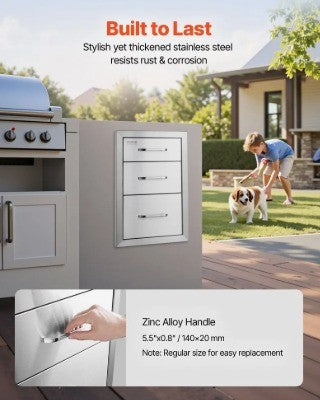 VEVOR 3-DRAWER STAINLESS OUTDOOR KITCHEN DRAWERS 14x20.3x23''