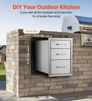 VEVOR 3-DRAWER STAINLESS OUTDOOR KITCHEN DRAWERS 14x20.3x23''