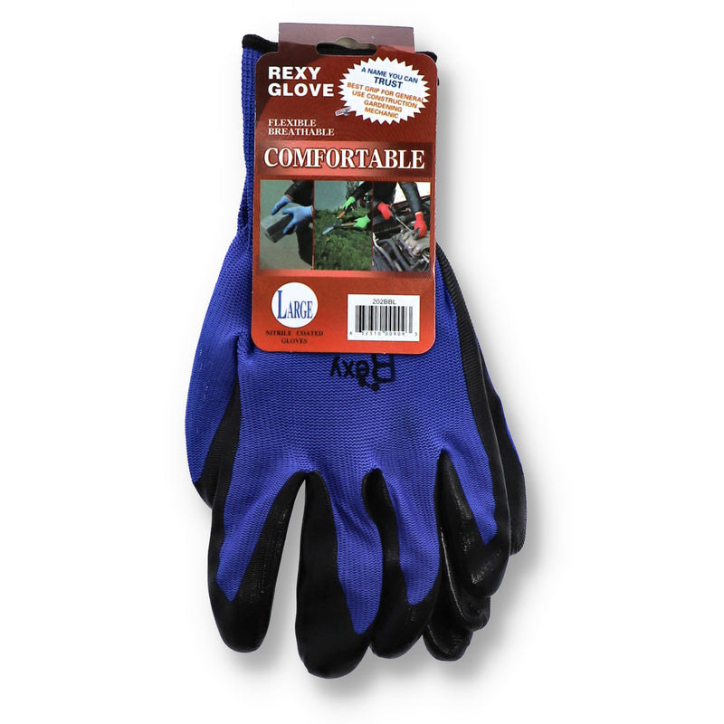 Blue NITRILE COATED POLY WORK GLOVE-LRG