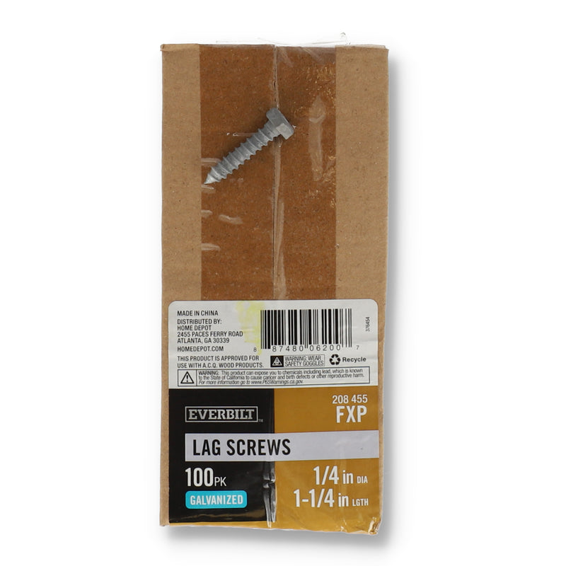 EVERBILT 100PK GALVANIZED LAG SCREWS 1/4x1-1/4''