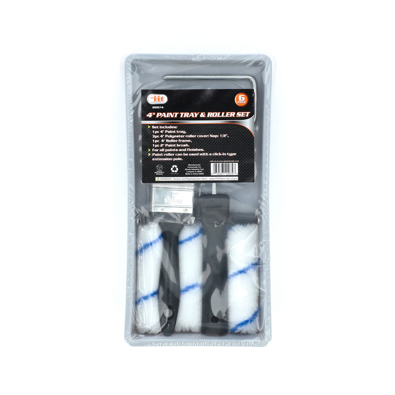 6PC 4'' PAINT TRAY & ROLLER SET 1/2'' NAP