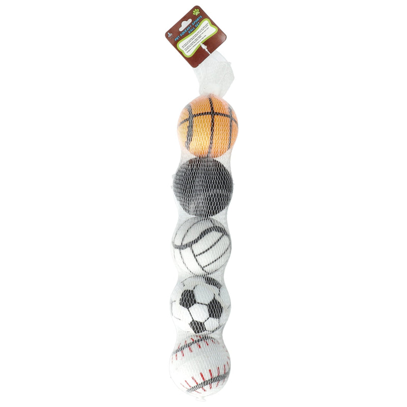 5PK PRINTED PET SQUEAKY SPORTS BALL SET