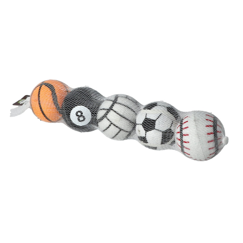 5PK PRINTED PET SQUEAKY SPORTS BALL SET