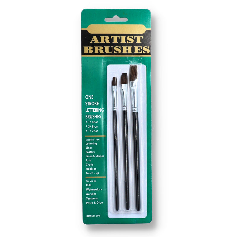 3pc ART BRUSHES 1/4-3/8-1/2'' FLAT