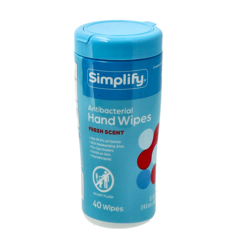 SIMPLIFY 40CT ANTIBACTERICAL HAND WIPES TUB FRESH SCENT