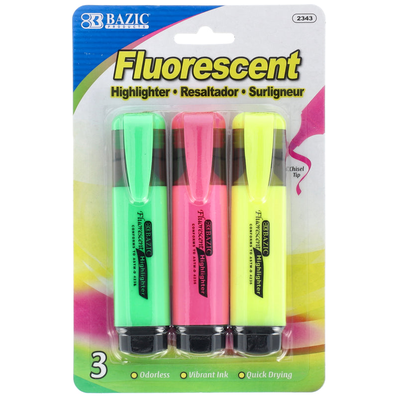 3pk FLOURESCENT HIGHLIGHTERS POCKET CLIP -NO ONLINE SALES