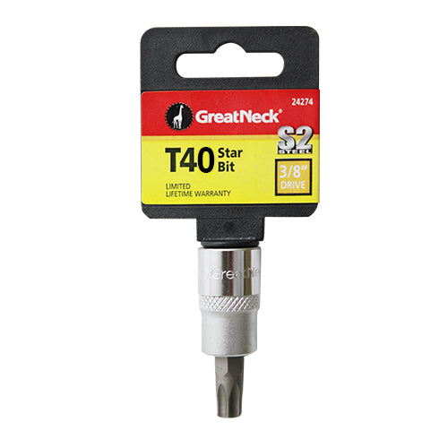 T-40 STAR BIT ON CLIP 3/8"""" DRIVE S-2 STEEL GREAT NECK