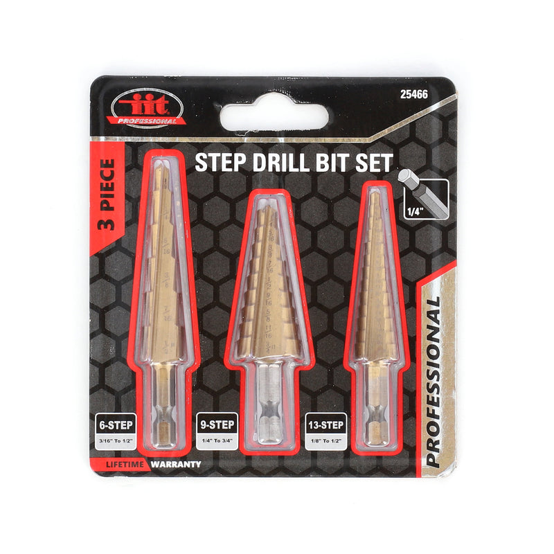 IIT PRO 3PC TITANIUM STEP DRILL BIT SET QUICK CHANGE