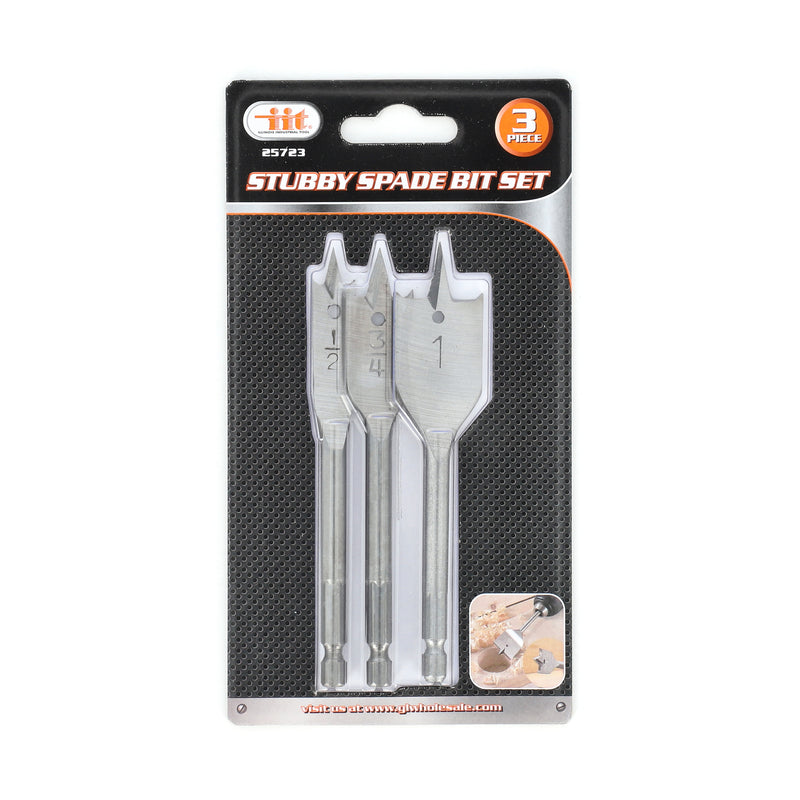 IIT 3PC STUBBY SPADE BIT SET QUICK CHANGE