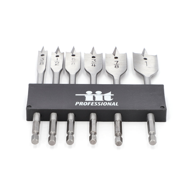 IIT 6PC QUICK CHANGE SPADE BIT SET WITH RACK
