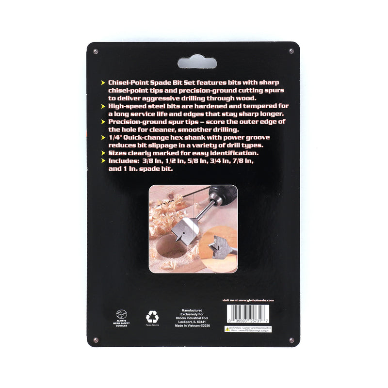IIT 6PC QUICK CHANGE SPADE BIT SET WITH RACK