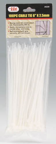 IIT 100pc 6'' WHITE NYLON CABLE TIES
