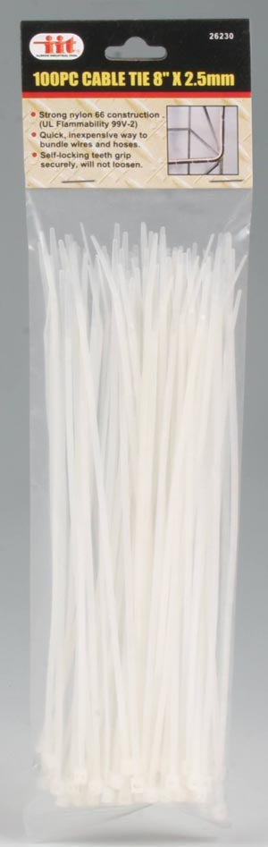 26230-IIT 100pc 8'' WHITE NYLON CABLE TIES