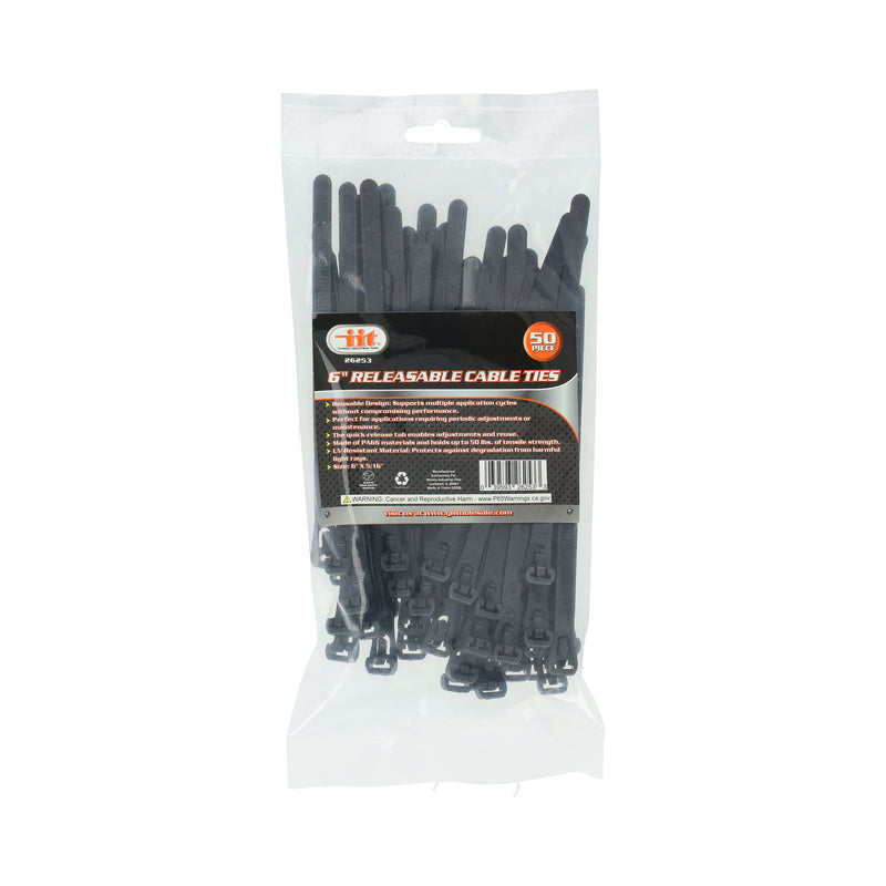 IIT 50PC 6'' x4.8MM RELEASABLE CABLE TIES