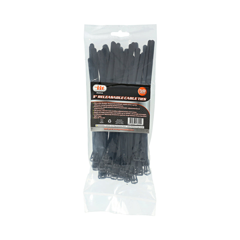 IIT 50PC 8'' x7.6MM RELEASABLE CABLE TIES