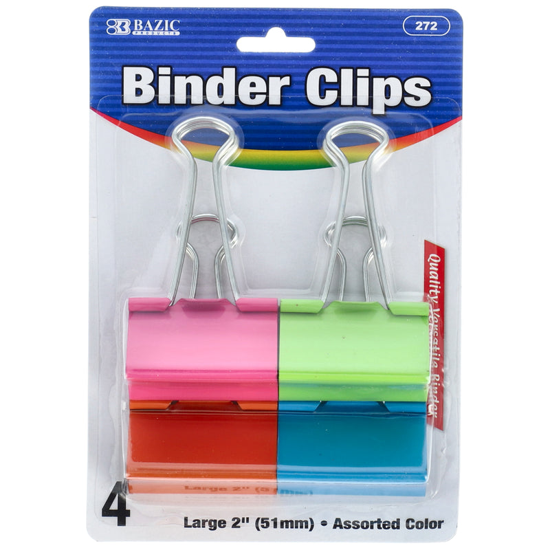 4pk 2'' LARGE BINDER CLIPS ASSORTED COLORS -NO ONLINE SALES