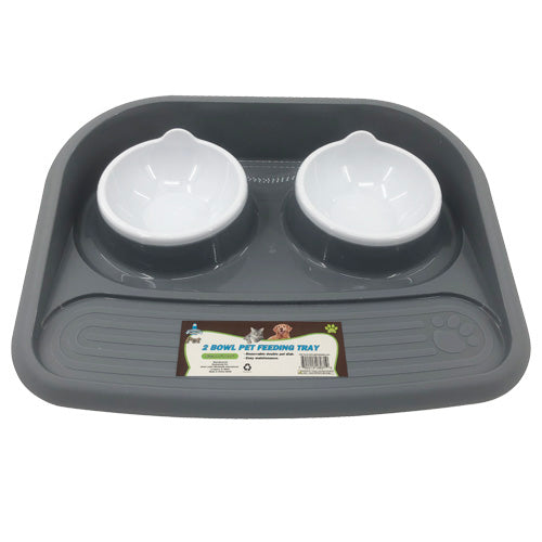 PET FEEDING TRAY WITH 2 PLASTIC BOWLS