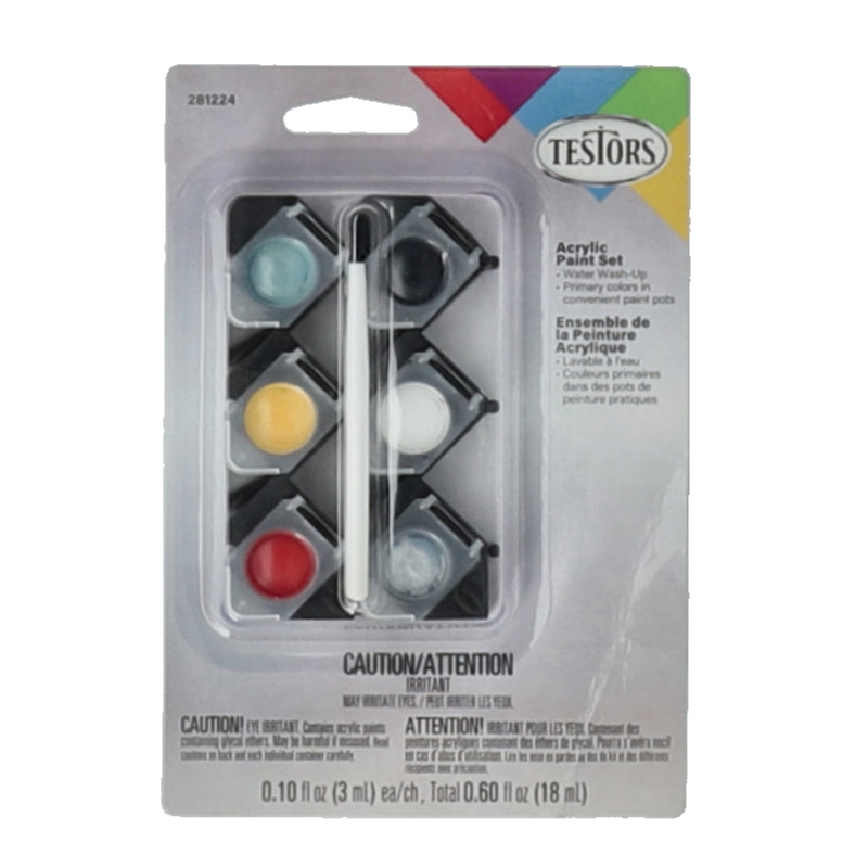 TESTORS 6 COLOR ACRYLIC PAINT SET WITH BRUSH