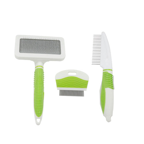 3PC SOFT GRIP PET GROOMING SET