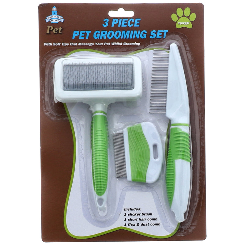3PC SOFT GRIP PET GROOMING SET