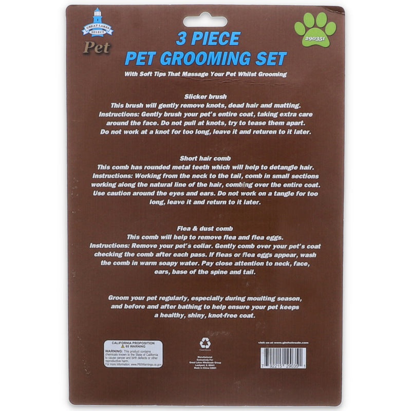 3PC SOFT GRIP PET GROOMING SET