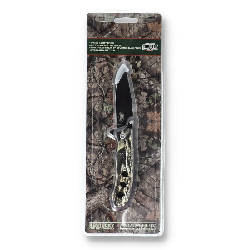 KENTUCKY CUTLERY 4'' SPRING ASSIST MOSSY OAK CAMO FOLDING KNIFE 440 STAINLESS