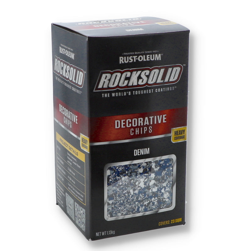 RUSTOLUEM 2.5LB DENIM ROCKSOLID DECORATIVE CHIPS COVERS 23 SQUARE METERS