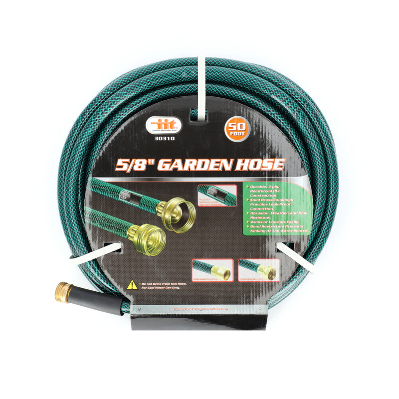 IIT 50'x5/8'' 3-PLY GARDEN HOSE WITH BRASS FITTINGS