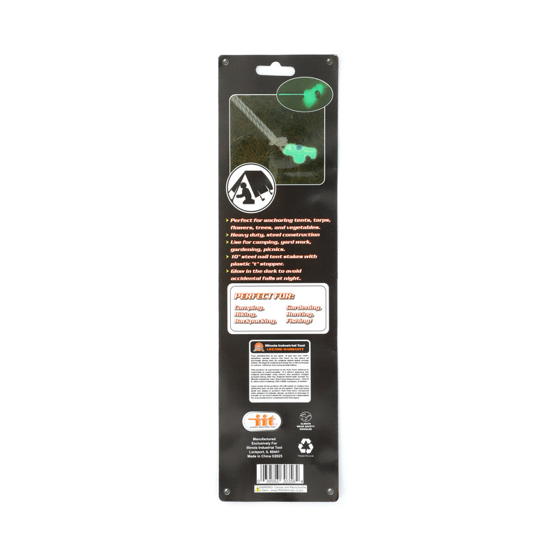 IIT 4pc 10'' GLOW-IN-DARK TENT STAKE