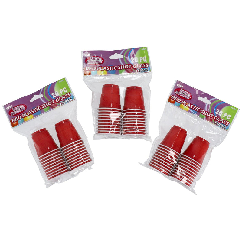 20pc 2oz RED PLASTIC SHOT GLASSES
