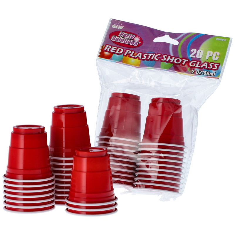 20pc 2oz RED PLASTIC SHOT GLASSES