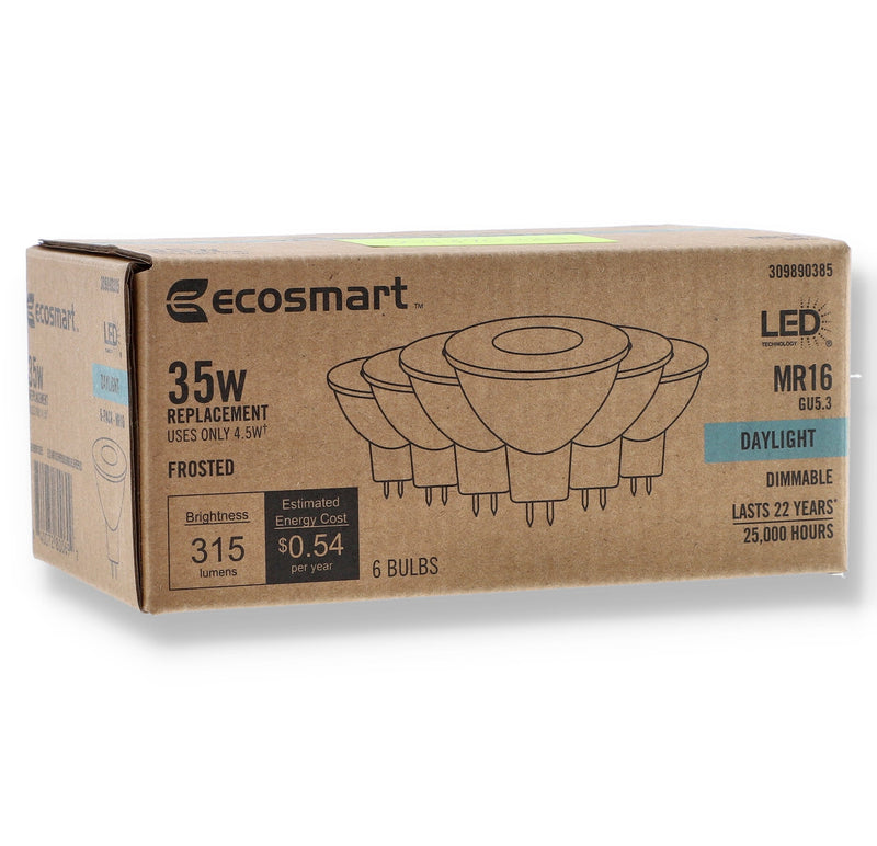 6PK 4.5=35W MR16 LED BULB GU5.3 BI-PIN BASE DIMMABLE DAYLIGHT FROSTED