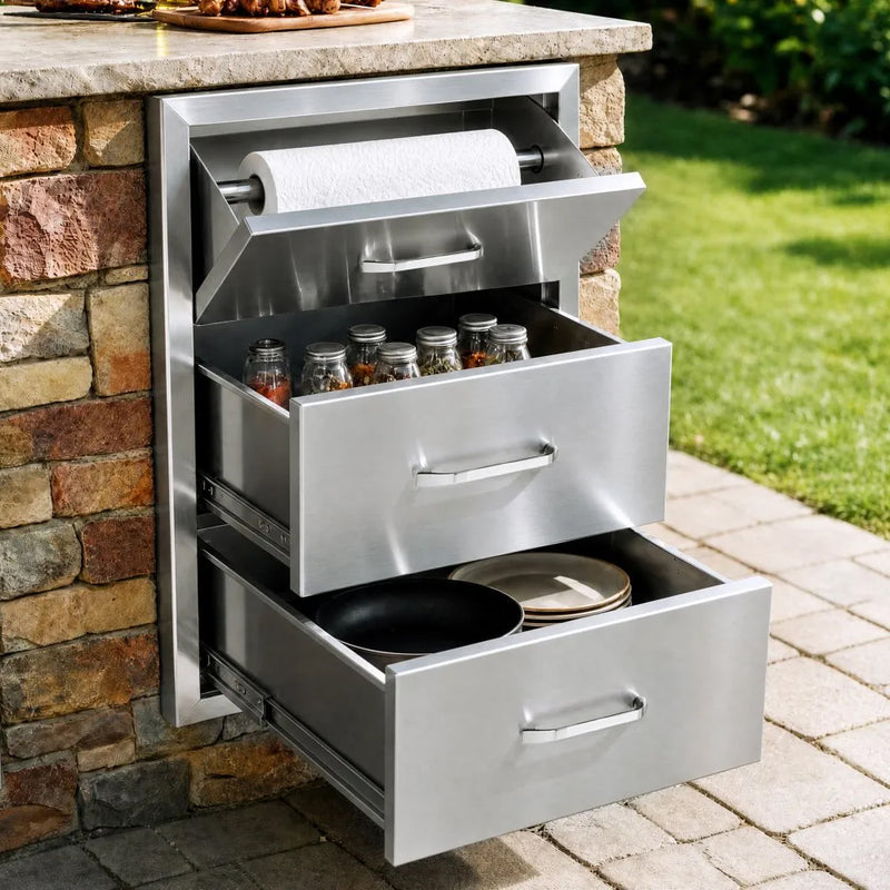 VEVOR 17X30X21'' OUTDOOR KITCHEN STAINLESS STEEL DRAWERS FOR GRILL STATION