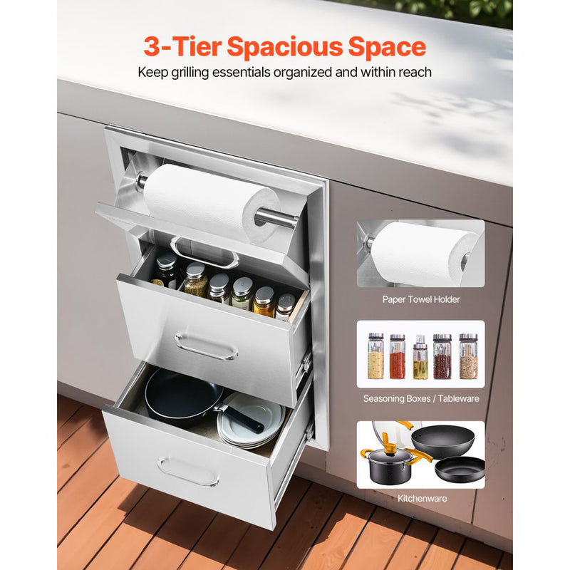 VEVOR 17X30X21'' OUTDOOR KITCHEN STAINLESS STEEL DRAWERS FOR GRILL STATION