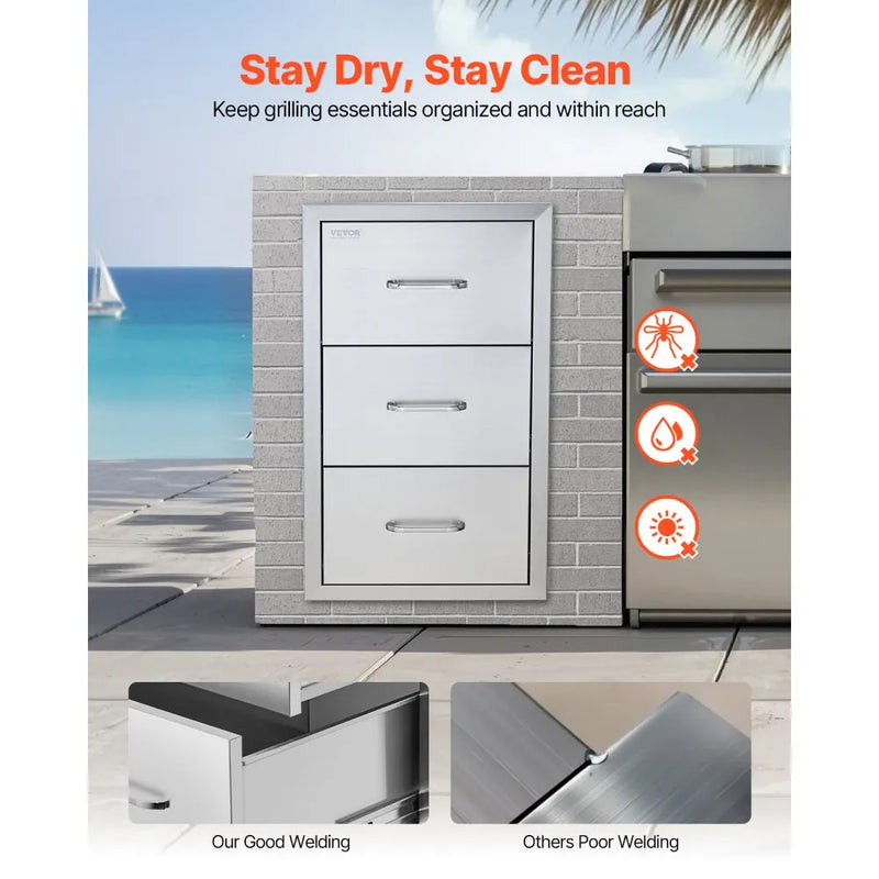 VEVOR 17X30X21'' OUTDOOR KITCHEN STAINLESS STEEL DRAWERS FOR GRILL STATION