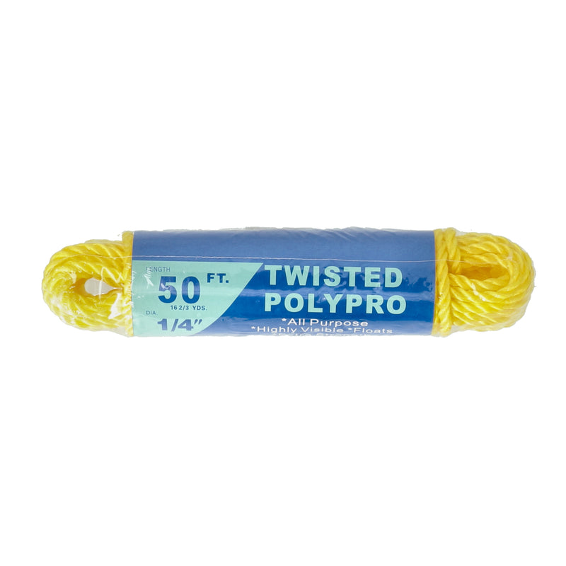 50' x 1/4'' YELLOW TWISTED POLYPRO ROPE