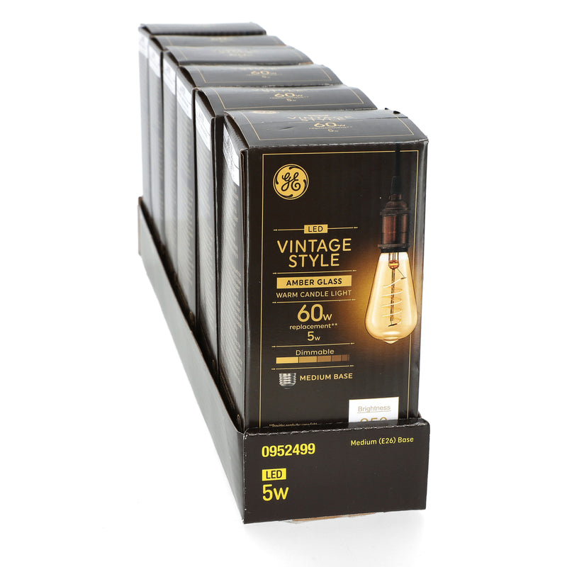 GE VINTAGE 5=60W LED ST19 BULB AMBER GLASS DIMMABLE WARM CANDLE LIGHT