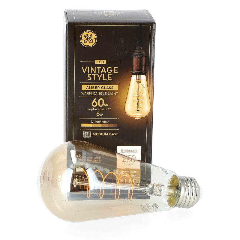 GE VINTAGE 5=60W LED ST19 BULB AMBER GLASS DIMMABLE WARM CANDLE LIGHT