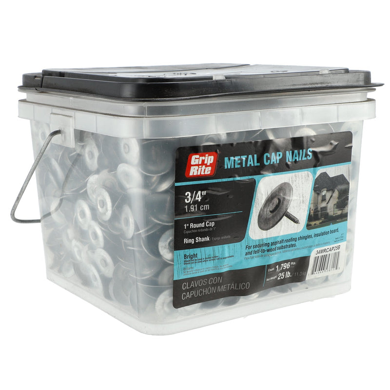 GRIP-RITE 25LB METAL CAP ROOFING NAILS 3/4'' RING SHANK 1'' ROUND CAP