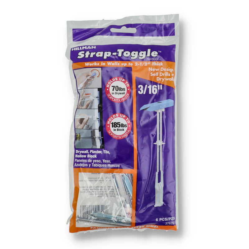 HILLMAN 6PK 3/16'' STRAP TOGGLE