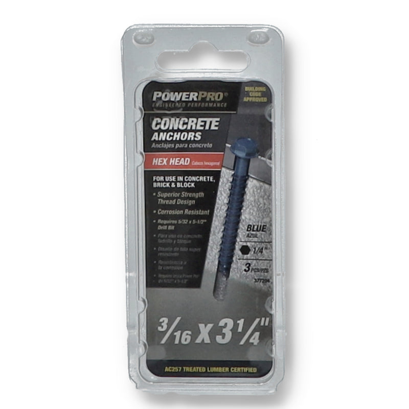 POWER PRO 3PC CONCRETE ANCHORS 3/16x3-3/4''
