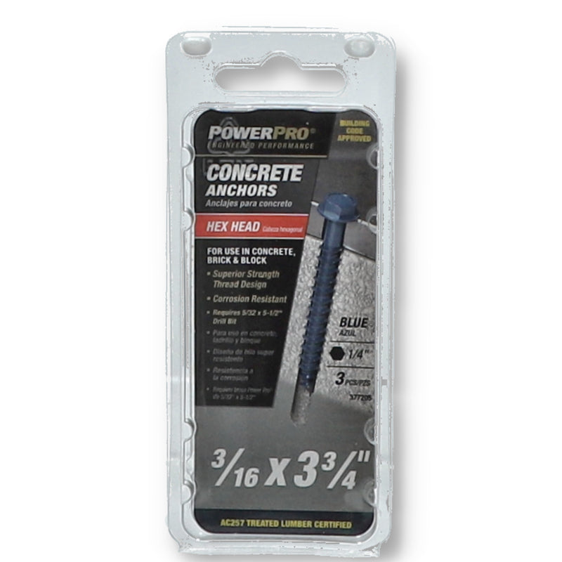 POWER PRO 3PC CONCRETE ANCHORS 3/16x3-3/4''